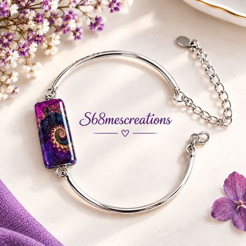 Bracelet femme multicolore en acier inoxydable – cabochon verre effet tourbillon – bijou fantaisie coloré