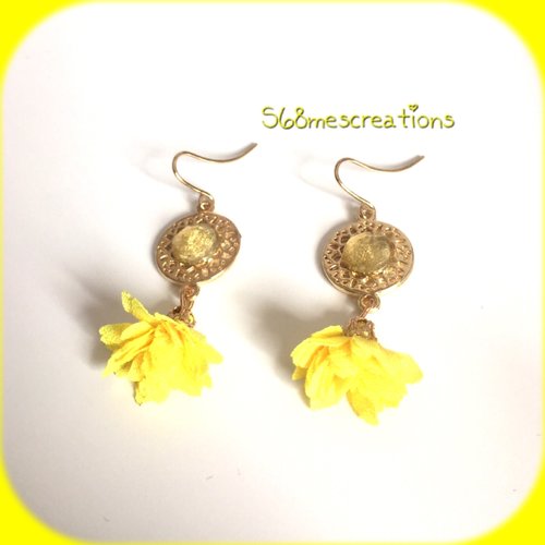 Boucles d’oreilles fleurs de vie jaune 