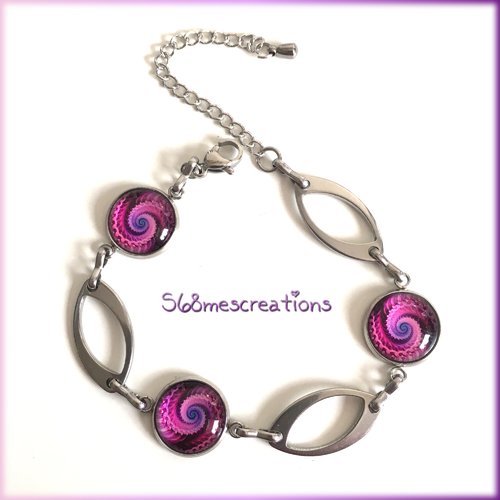Bracelet cabochon tourbillon rose violet 