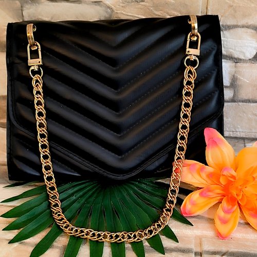 Chaîne de sac à main maille gourmette double fantaisie dorée 45cm, chaîne de sac à main fantaisie acier dorée 45 cm,