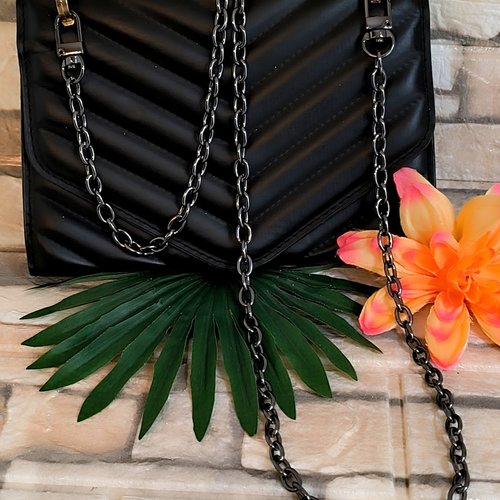 Chaîne de sac à main maille jaseron noire 134cm, chaîne de sac à main jaseron gun métal 134 cm,