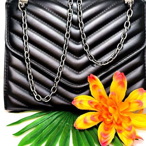 Chaîne de sac à main maille jaseron noire 70cm, chaîne de sac à main jaseron gun métal 70 cm,