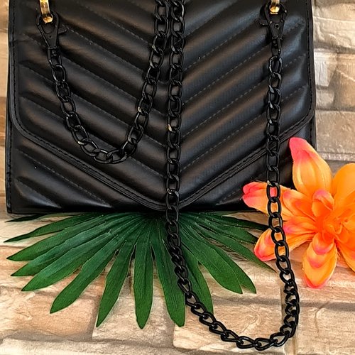 Chaîne de sac à main maille gourmette noire 120cm, chaîne de sac à main gourmette 120 cm,