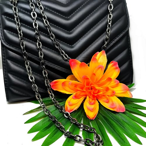 Chaîne de sac à main maille jaseron noire 106cm, anse chaîne de sac à main fantaisie acier noire 106 cm,