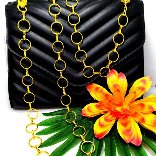 Chaîne de sac à main maille ronde dorée 109cm, anse chaîne de sac à main fantaisie acier dorée brillante 109 cm,