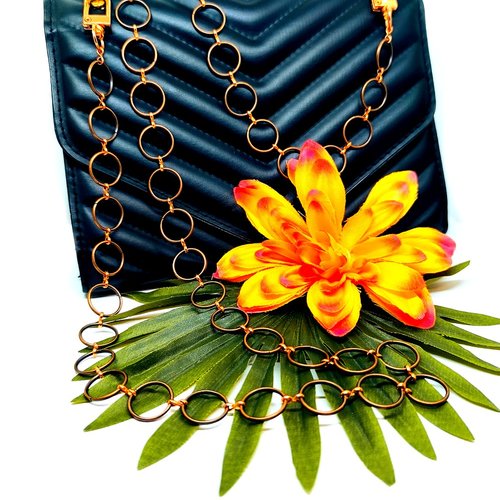 Chaîne de sac à main maille ronde cuivrée 106cm, anse chaîne de sac à main fantaisie acier cuivrée 106 cm,