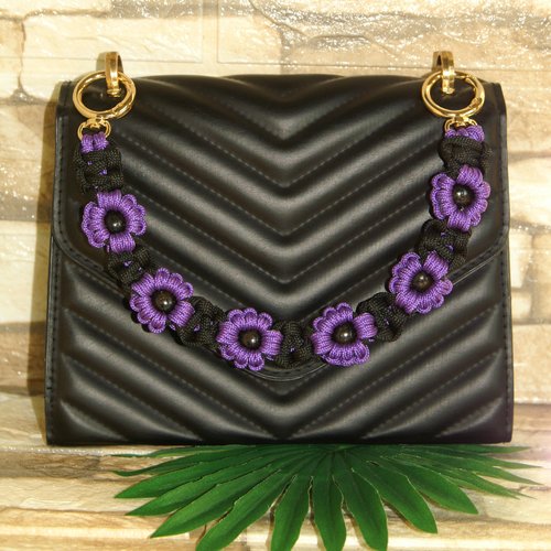 Anse poignée de sac à main fleurs en paracorde de 32 cm environ, poignée de sac à main, dragonne de téléphone macramé,