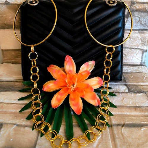 Chaîne de sac à originale main maille ronde dorée 61cm, anse chaîne de sac à main fantaisie dorée brillante 61 cm,