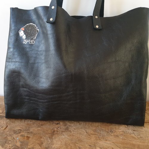 Grand tote bag en cuir noir