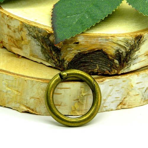 Gros anneau ouvrant, rondelle ouvrante ,  fil rond bronze, anneau bronze 28 mm, mousqueton