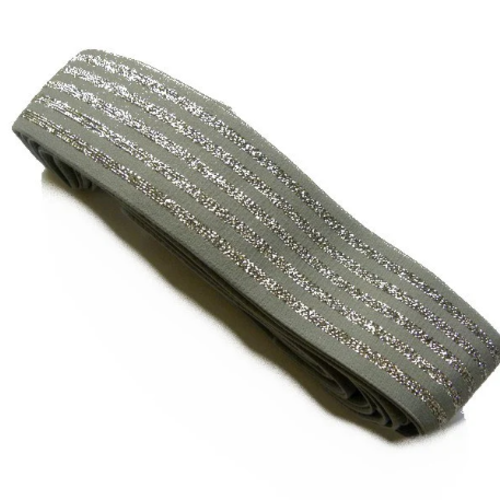 Elastique large gris pailleté, 1.60m d'élastique gris rayé argent,
