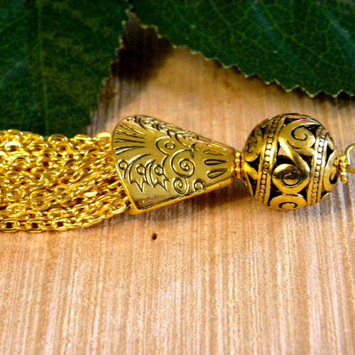 Pompon doré chaîne en métal, pendentif pampille pompon chaîne en métal, pendentif pampille