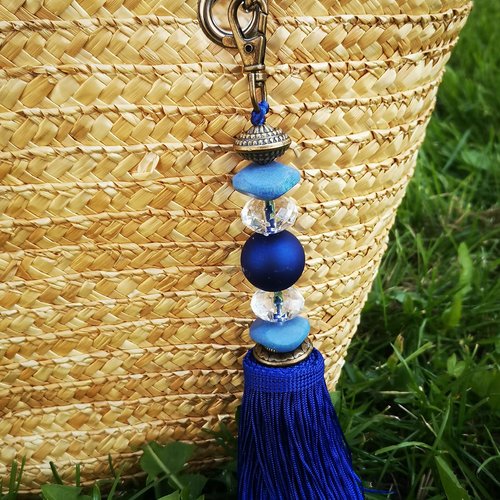 Bijou pompon de sac à frange et perle, porte-clés pompon décoration de sac à main, accessoire de sac,