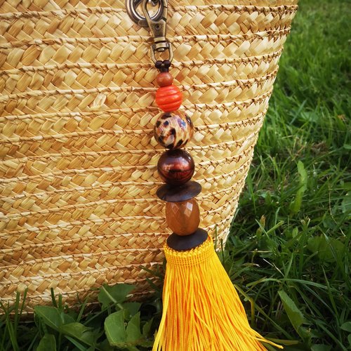 Bijou pompon de sac à frange et perle, porte-clés pompon décoration de sac à main, accessoire de sac,