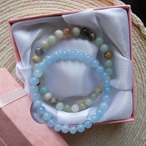 2 bracelets en pierres fines naturelles aigue marine et amazonite