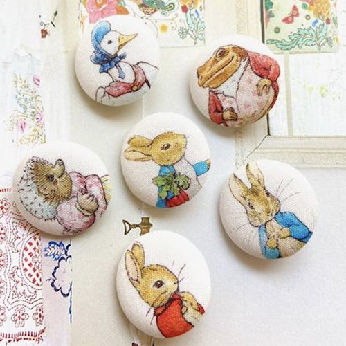 6 gros boutons en tissu pierre lapin 3 cm
