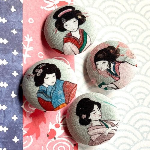 4 boutons recouvert en tissu geisha femme japonais 3 cm
