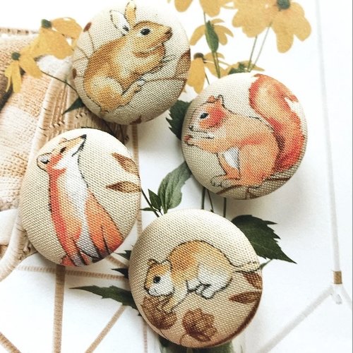 4 gros boutons recouvert en tissu renard lapin beige 3 cm