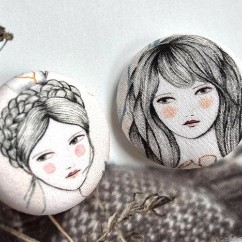 2 gros boutons recouvert en tissu femme scandinavian 3.8 cm