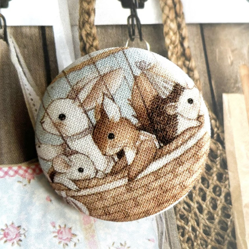 1 gros boutons recouvert en tissu lapin hérisson montgolfière animaux 3.8 cm