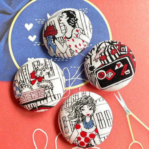 4 gros boutons recouvert en tisu la vie femme a paris ville 3.8 cm