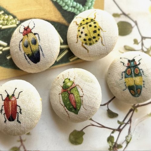 5 bouton en tissu insect jardin crème 2.8 cm