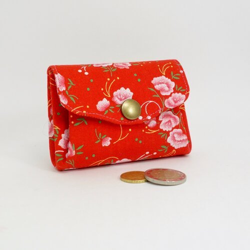 Porte-monnaie rouge en tissu petit pan d'inspiration japonaise