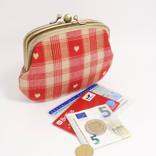 Porte-monnaie à fermoir, 2 compartimentd et 2 poches pour carte d'identité, espèces et cartes bancaires