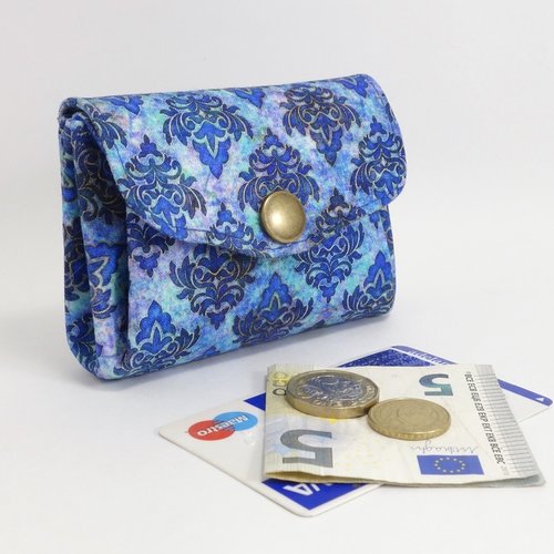 Porte-monnaie kirigami bleu, 3 compartiments en tissu renforcé