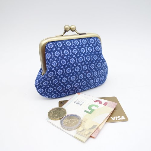 Porte-monnaie bleu à fermoir double, porte-monnaie en tissu pour femme 2 sections pour cartes et monnaie, porte-monnaie fait en france