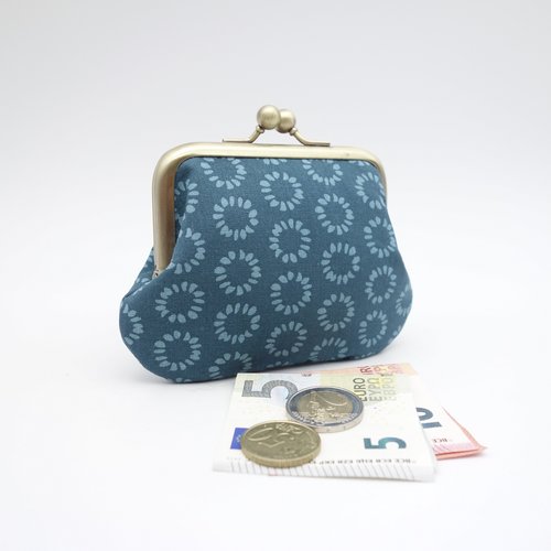 Porte-monnaie bleu canard pour femme, porte-monnaie à fermoir métallique retro, 2 sections pour cartes et espèces