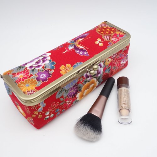 Boîte originale en tissu japonais rouge, coffret à fermoir en métal retro