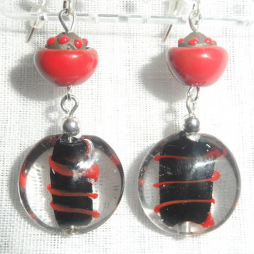Boucles d'oreilles perles en verre et céramique " les belles rouges " 