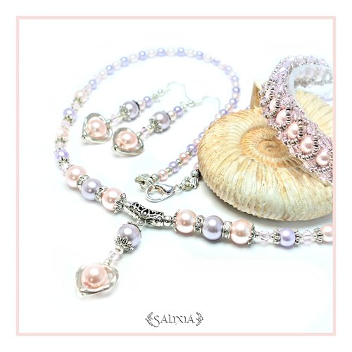 Collier "rosaline" pendentif coeur cristal perles nacrées (#c2 p1)