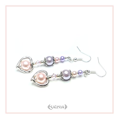 Boucles d'oreilles "rosaline" cristal perles nacrées crochets acier inoxydable (#bo4.a p1)