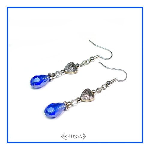 Boucles d'oreilles "elisa" cristal bleu crochets acier inoxydable (#bo5 p2)