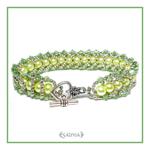 Bracelet "irina" tissé à l'aiguille perles japonaises cristal perles vert pastel toggle ou mousqueton au choix (#sp6 p3)