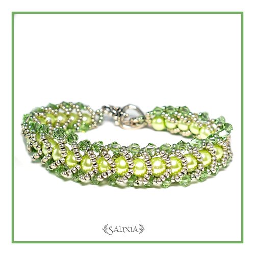 Bracelet "irina" tissé à l'aiguille perles japonaises cristal perles vert pastel toggle ou mousqueton au choix (#sp6 p3)