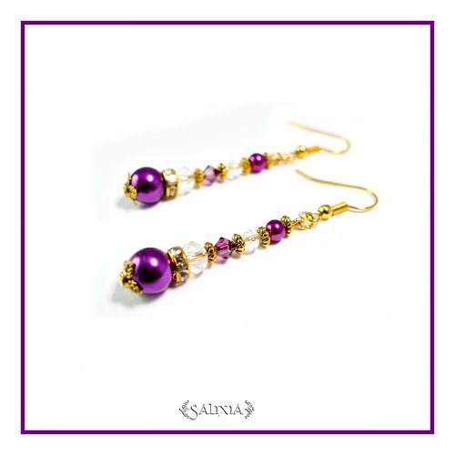 Boucles d'oreilles "melina" cristal perles nacrées crochets acier inoxydable doré (#bo7 p4)