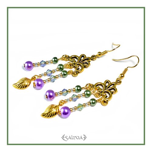 Boucles d'oreilles "sara" cristal perles nacrées crochets acier inoxydable doré (#bo1 p5)