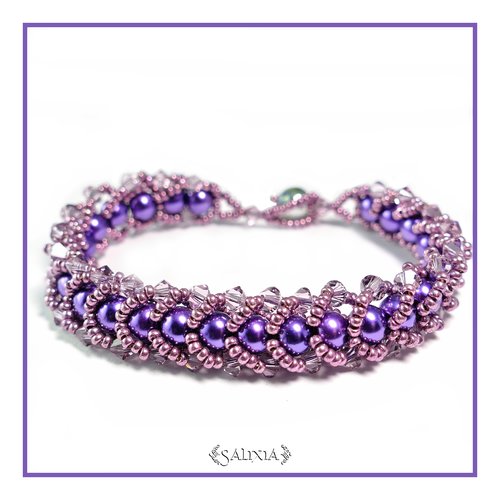Bracelet "gabriella" tissé à l'aiguille perles en verre japonaises cristal violet clair perles violet foncé (#sp3 p6)