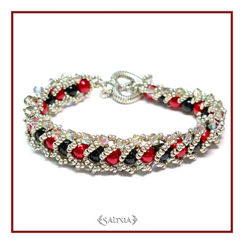 Bracelet "anastasia" tissé à l'aiguille perles japonaises cristal aurore boréale perles rouge noires toggle ou mousqueton (#sp8 p7)