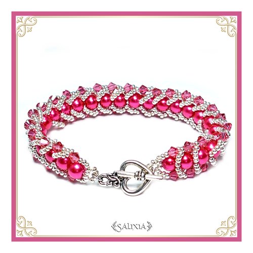 Bracelet "rosanna" tissé à l'aiguille perles japonaises cristal rose perles rose framboise toggle ou mousqueton au choix (#sp9 p8)