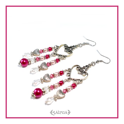 Boucles d'oreilles "rosanna" cristal et perles nacrées crochets en acier inoxydable (#bo10 p8)