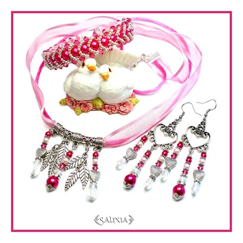 Collier rosanna cristal perles nacrées et ruban organza (#c9 p8)