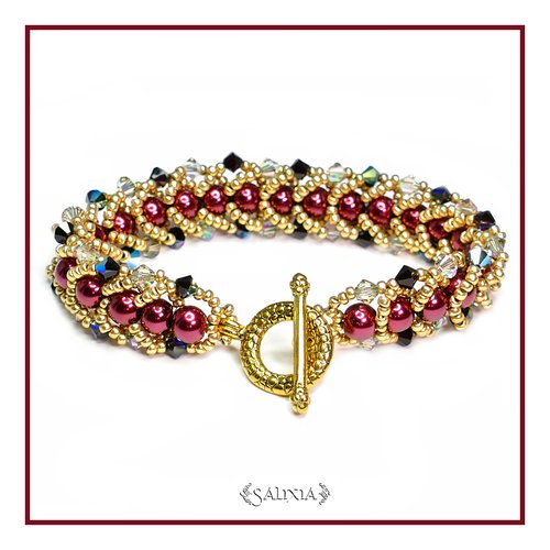 Bracelet "esmeralda" tissé à l'aiguille perles japonaises cristal grenat perles bordeaux toggle ou mousqueton au choix (#sp11 p14)