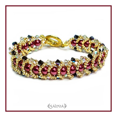 Bracelet "esmeralda" tissé à l'aiguille perles japonaises cristal grenat perles bordeaux toggle ou mousqueton au choix (#sp11 p14)