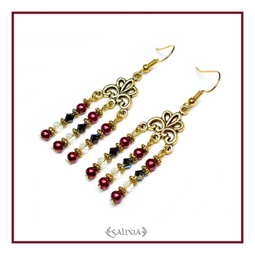 Boucles d'oreilles esmeralda cristal et perles nacrées crochets en acier inoxydable doré (#bo16 p14)