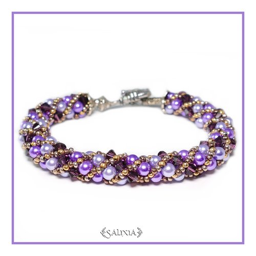 Bracelet "byzantium" tissé à l'aiguille perles japonaises cristal améthyste perles lavande (#sr21)