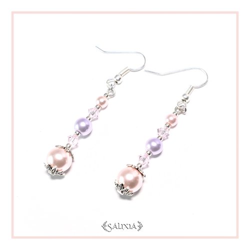 Boucles d'oreilles "rosaline" cristal et perles nacrées crochets acier inoxydable (#bo4)